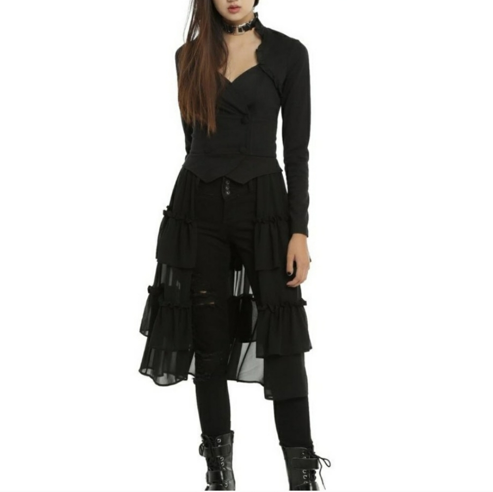 Hot Topic Steampunk Overcoat Costume High Low Vest Long Ruffles Goth Dress